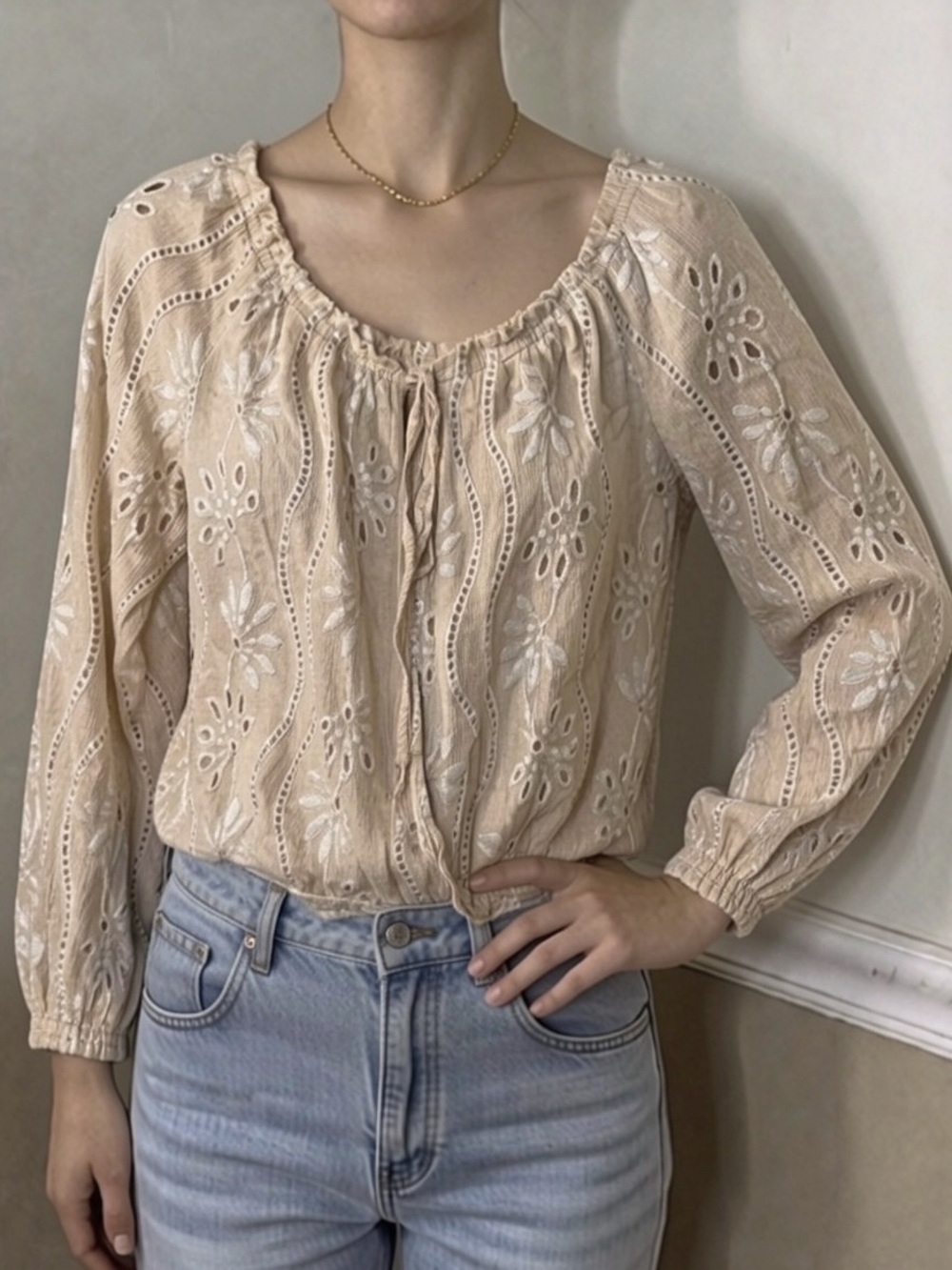 🤎 5 for $20! Honey Belle Cream Embroidered Peasant Blouse